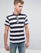Brave Soul Striped T-shirt With Sunglasses Print - Navy