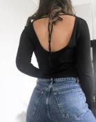 Only Long Sleeve Top With Open Back In Black