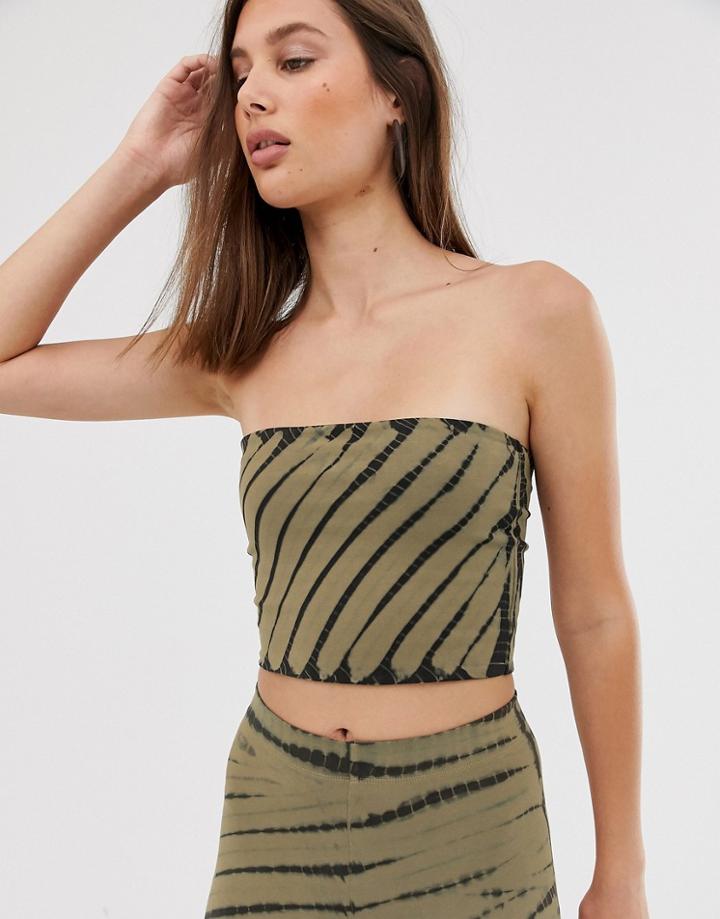 Weekday Tie Dye Bandeau Top In Khaki Green - Multi
