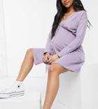 Asos Design Maternity Tea Dress With Long Sleeves And Horn Buttons In Purple Ash