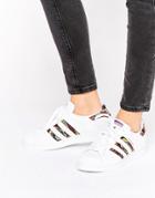 Adidas Originals X Farm White And Crochet Print Superstar Sneakers - White