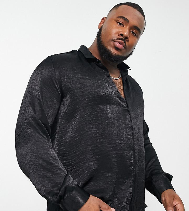 Twisted Tailor Corrigan Plus Skinny Shirt In Black Crushed Velour