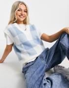 Urban Revivo Knit Sweater Vest In Blue Check Print-multi