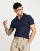Asos Design Muscle Fit Polo In Textured Rib In Navy