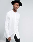 Allsaints Shirt In Longline Fit With Grandad Collar - White