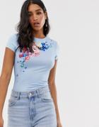 Ted Baker Banzra Fitted T-shirt In Rapberry Ripple Print - Blue