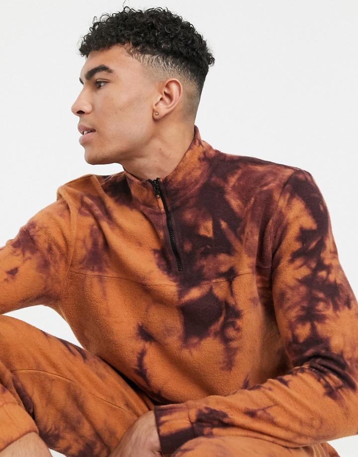 Asos Design Two-piece Half Zip Sweatshirt In Fleece With Tie Dye
