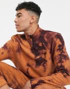 Asos Design Two-piece Half Zip Sweatshirt In Fleece With Tie Dye