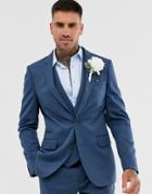 Asos Design Wedding Skinny Suit Jacket In Petrol Blue Twill - Blue
