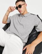 Topman Oversized Fit Interlock Polo With Vertical Pinstripe In Gray-grey