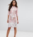 Vesper Tall Belted Shirt Midi Dress In Floral Print - Pink