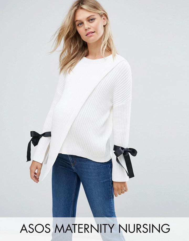 Asos Maternity Nursing Contrast Tie Sweater - White