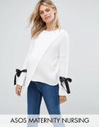 Asos Maternity Nursing Contrast Tie Sweater - White