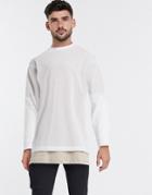 Asos Design Oversized Longline Long Sleeve T-shirt In White Mesh With T-shirt Underlayer-neutral