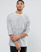 Asos Stripe Oversized 3/4 Sleeve T-shirt - White