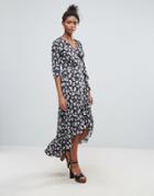 Qed London Floral Ruffle Detail Wrap Maxi Dress - Multi