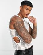 Asos Design Skinny Crop Tank Top In White Lace With Side Cut Outs