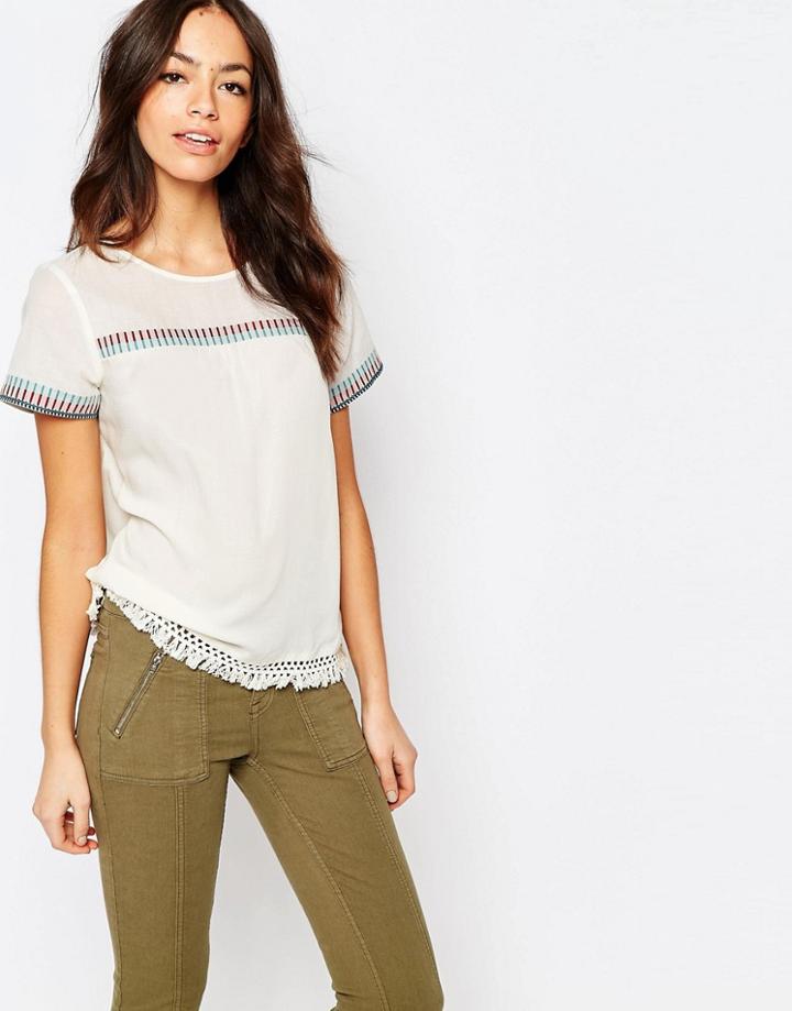 Esprit Embrodiered Folk Shell Top - Off White