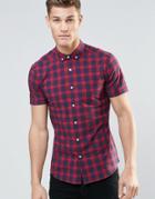 Asos Skinny Check Shirt In Red With Short Sleeves - Red