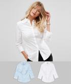 Asos Design Fuller Bust 3/4 Sleeve Shirt In Stretch Cotton 2 Pack - Blue
