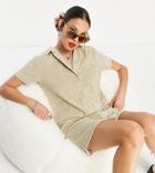 Collusion Towelling Short Sleeve Mini Dress In Neutral