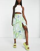 Asos Design Button Side Frilly Tiered Midi Skirt In Paisley Print-multi