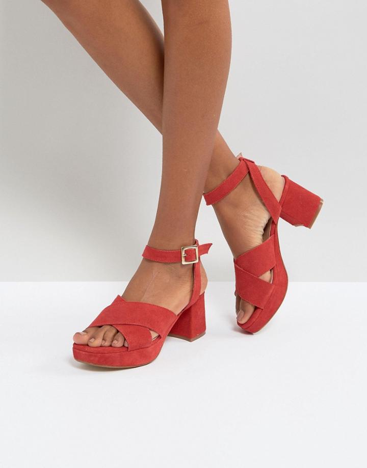 Depp Suede Kitten Heel Sandal - Red