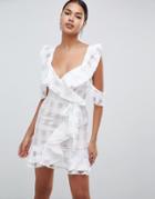 Missguided Cold Shoulder Ruffle Detail Shift Dress - White