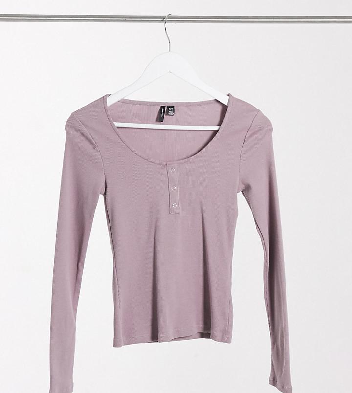 Vero Moda Petite Ribbed Top With Scoop Neck In Mauve-pink