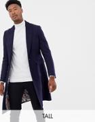 Gianni Feraud Tall Premium Navy Textured Boucle Wool Blend Overcoat - Navy