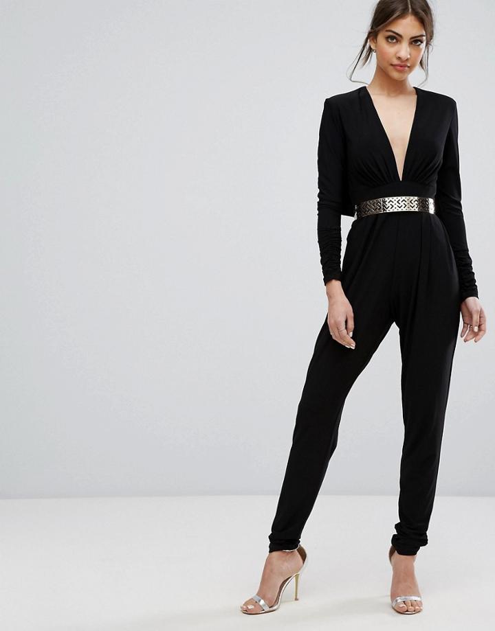 Forever Unique Belted Jumpsuit - Black