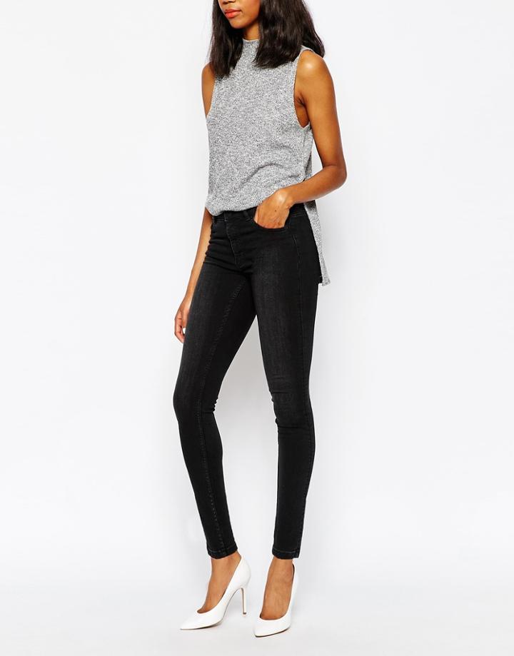 Monki Mocki Super Stretch Jeans In Washed - Black
