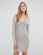 Wow Couture Long Sleeve Metallic Sweater Dress - Gold