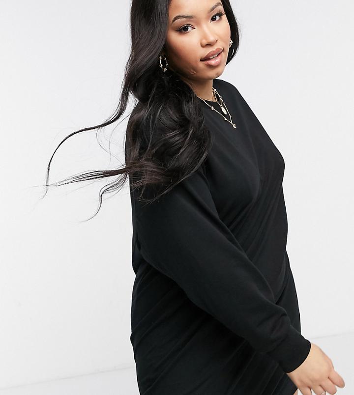 Asos Design Curve Seam Detail Sweatshirt Dress In Black