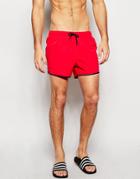 Asos Short Length Runner Swim Shorts In Red - Red