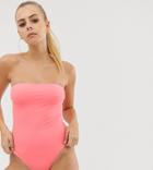 Missguided Bandeau Swimsuit In Pink - Orange
