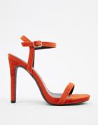 New Look Velvet Heeled Sandal In Orange - Red
