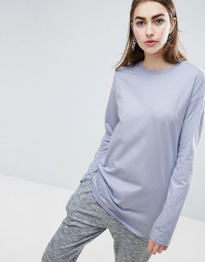 Asos Long Sleeve Longline T-shirt - Purple