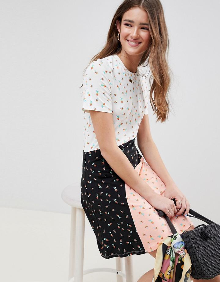 Asos Design T-shirt Dress In Color Block Ditsy Print-multi