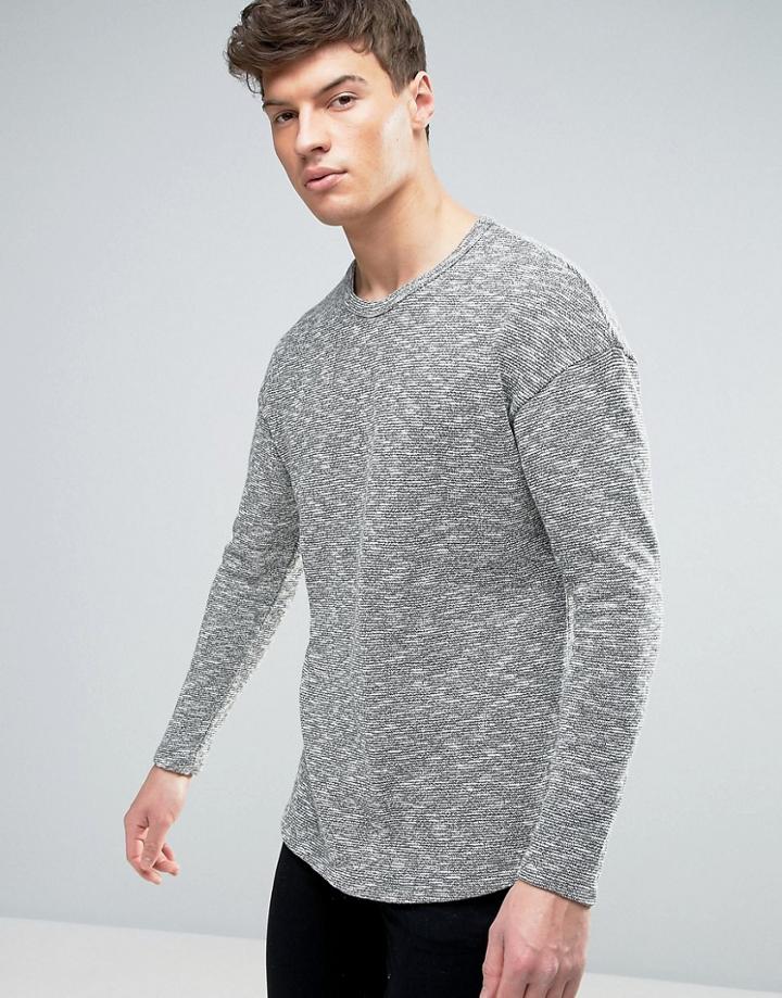 Jack & Jones Originals Longline Knitted Sweater With Curved Hem In Mixed Yarn - Green