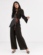 Lost Ink Tea Jumpsuit With Constrast Tie Waist