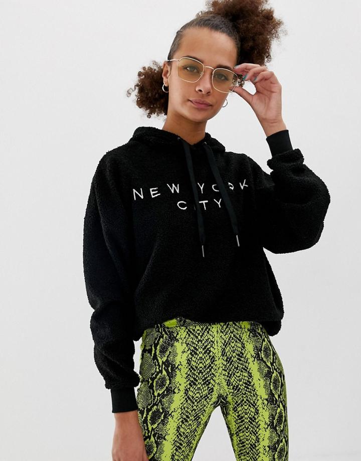 New Look New York Slogan Hoody In Black - Black