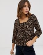 New Look Shell Top With Peplum In Polka Dot - Black