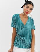 Unique21 Striped Wrap Top With Buckle-multi