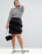 Asos Curve Scuba Mini Skirt With Double Ruffle Detail - Black