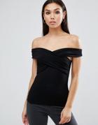 Asos Off-shoulder Top With Wrap Front - Black