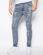 Asos Super Skinny Jeans With Extreme Rips - Gray