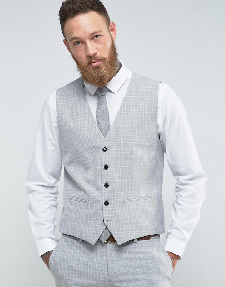 Selected Homme Skinny Wedding Vest In Cross Hatch - Gray