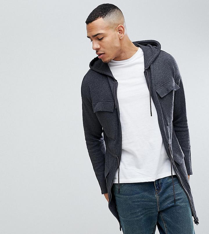 Asos Tall Knitted Parka In Charcoal - Gray