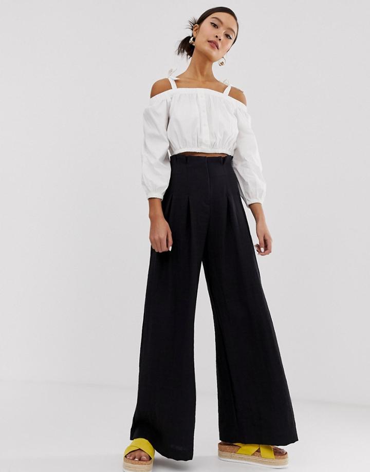 Monki Pleated Wide Leg Pants In Black - Black